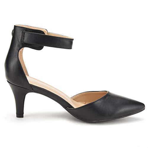 Black kitten heel ankle strap shoes hotsell