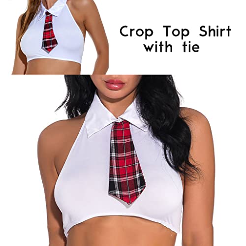 Women Sexy Cosplay Lingerie Outfit Set 2 Pieces Costume Preppy Style With  Shirt Skirt Tie Naughty Wear Button Design Side Split Mini Plaid Fancy  Dress