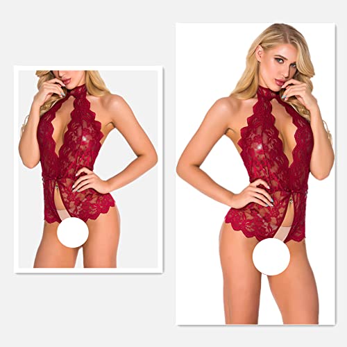 Women Christmas Lingerie Bodysuit Teddy One Piece Outfit Sexy Red